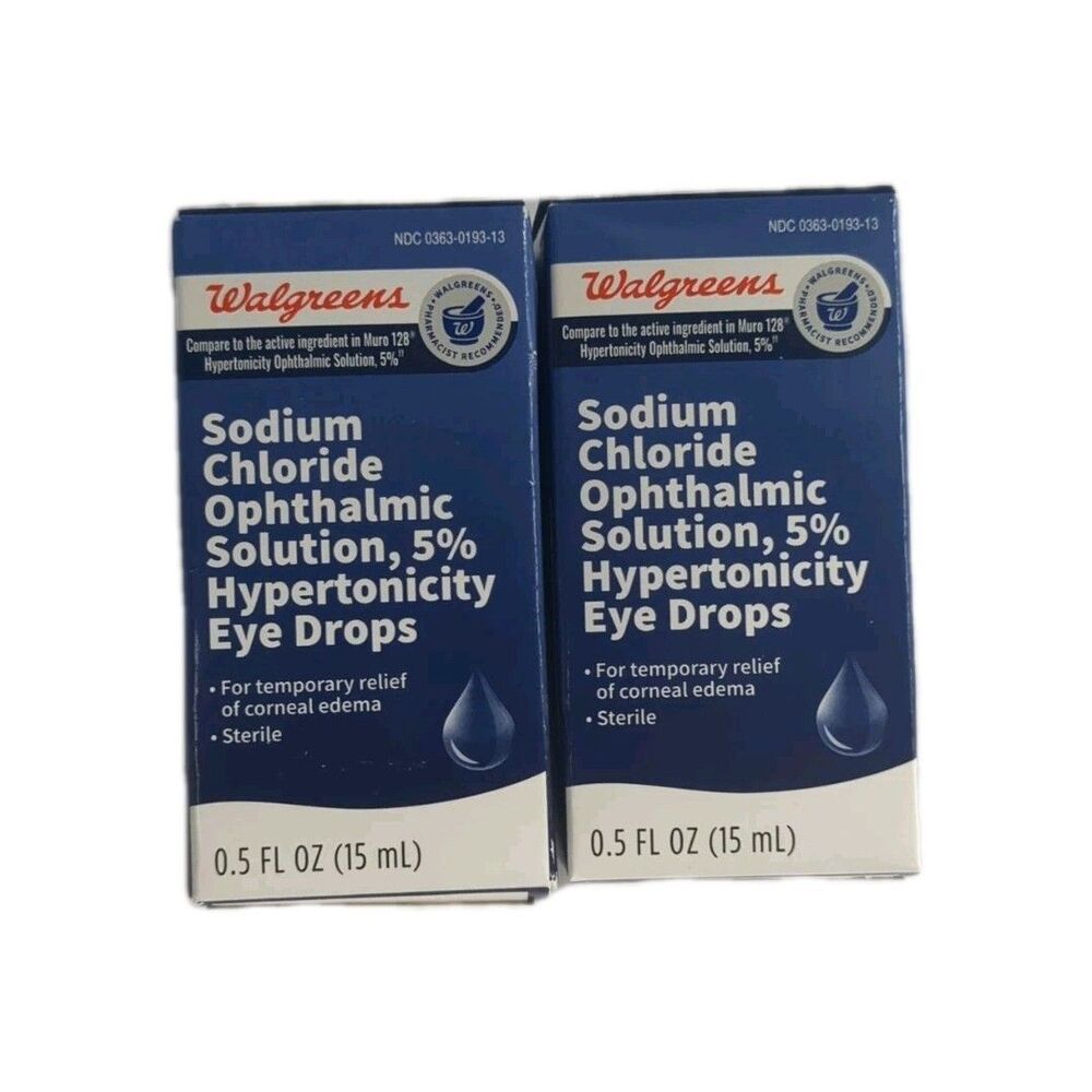 (2 Boxes) Walgreens Sodium Chloride Ophthalmic Solution 5% Eye Drops 0.5 fl oz
